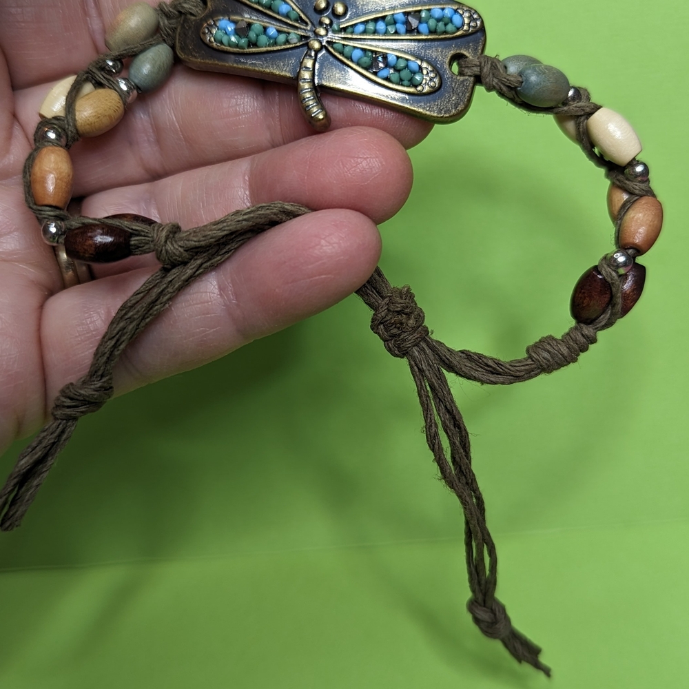 Dragonfly Beaded Bracelet with Adjustable Cord